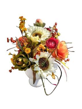 Autumn Artificial Floral Centerpiece With Sunflowers & Ranunculus Arrangement Wh